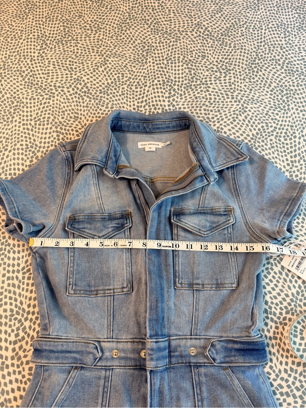 Good American Fit for Success Short Sleeve Denim Jumpsuit Blue GMJS731SO Size M - Picture 8 of 13